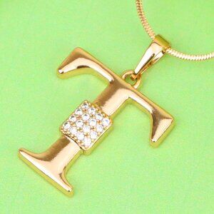 "Rose Gold T Letter Pendant with Sparkling CZ Stylish Charm, XPPT1431